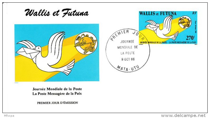 L4P052 WALLIS ET FUTUNA 1986 FDC Journée Mondiale De La Poste 270f Mata-Utu 09 10 1986/envel.  Illus. - FDC