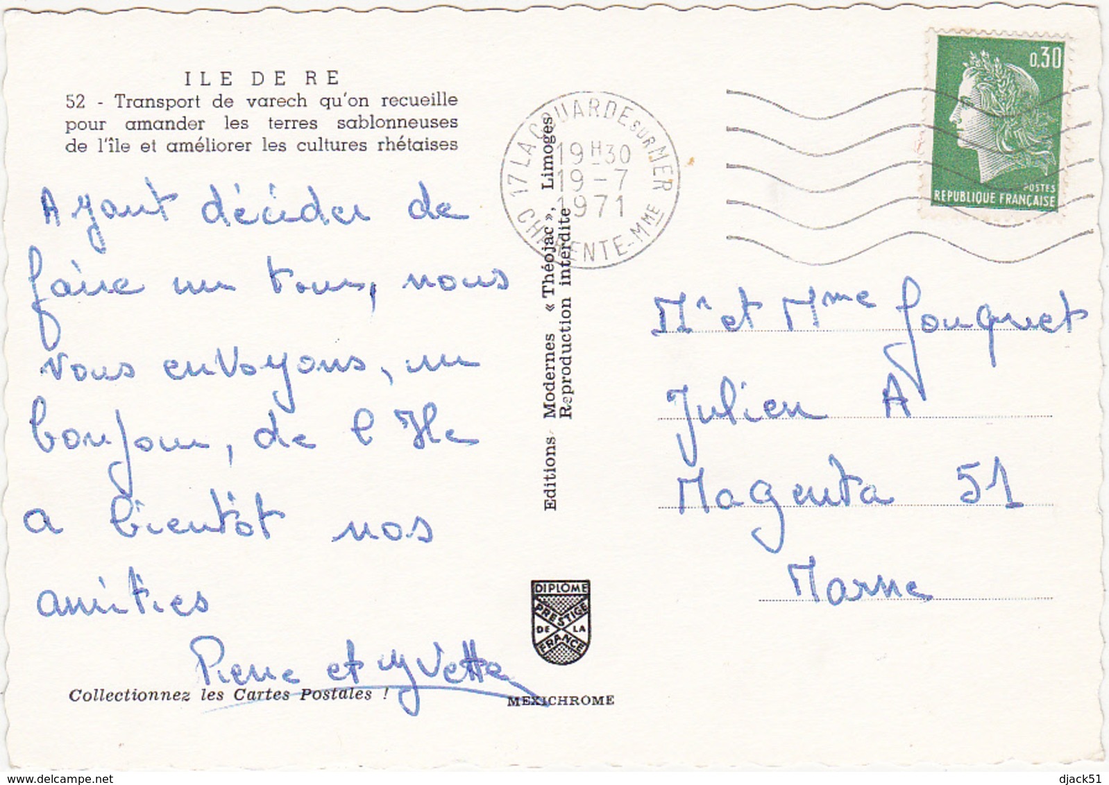 17 - ILE DE RE - Transport De Varech Qu'on Recueille Pour Amander Les Terres Sablonneuses De L'île... / Ane / 1971 - Ile De Ré