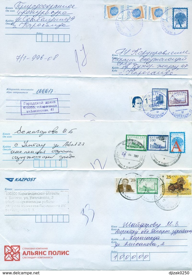 Kazakhstan.Four Envelopes Past The Mail. One Envelope Registered. - Kazakhstan