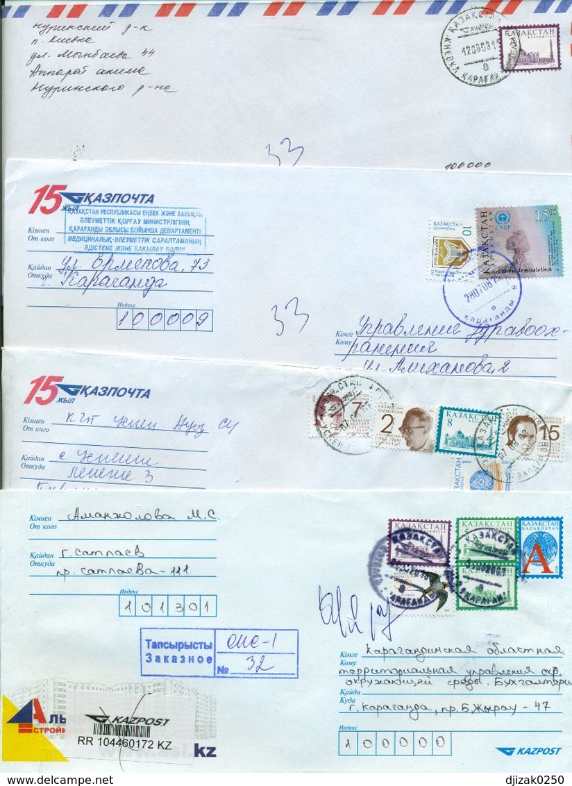 Kazakhstan.Four Envelopes Past The Mail. One Envelope Registered. - Kazakistan