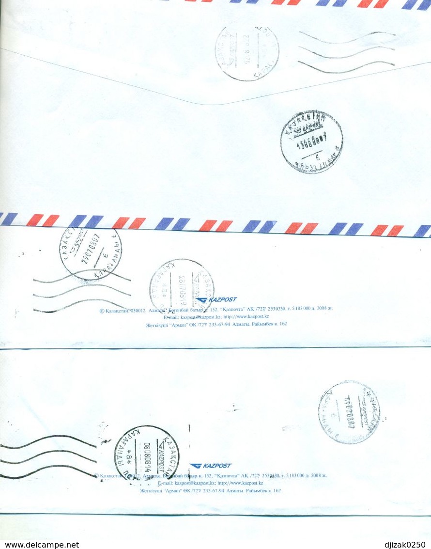 Kazakhstan.Four Envelopes Past The Mail. One Envelope Registered. - Kasachstan