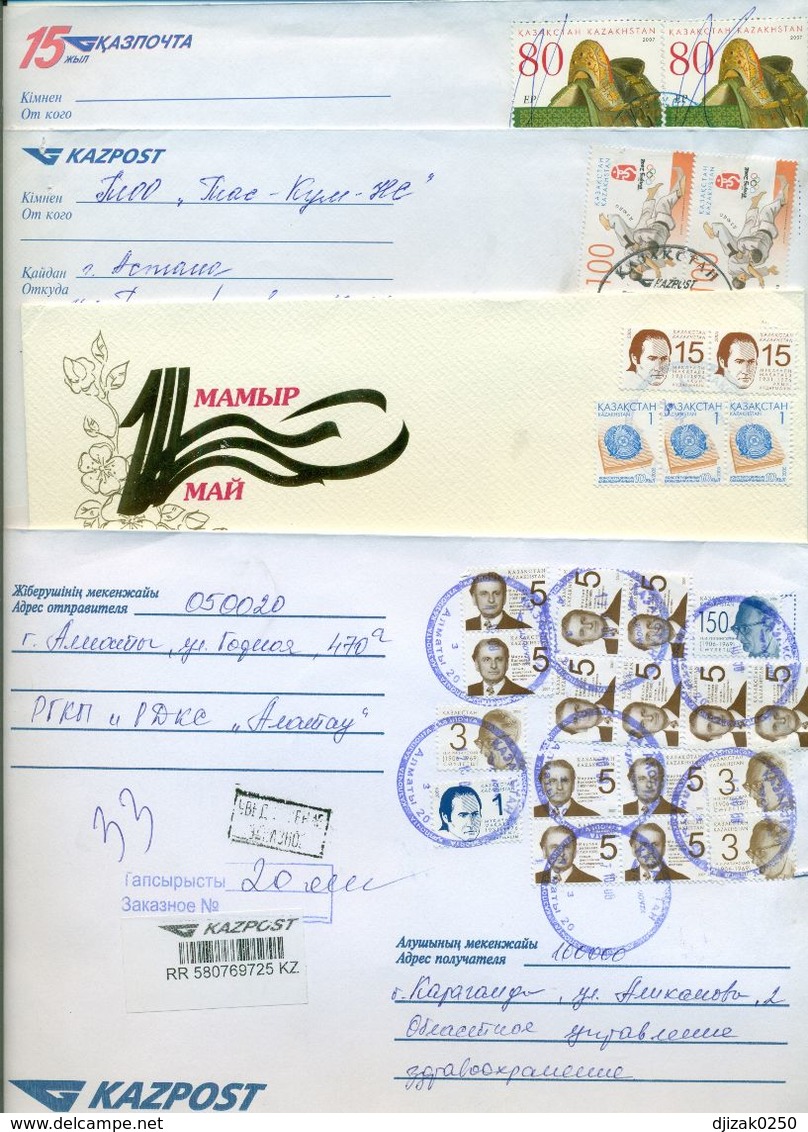 Kazakhstan.Four Envelopes Past The Mail. Tree Envelopes Registered. - Kazajstán