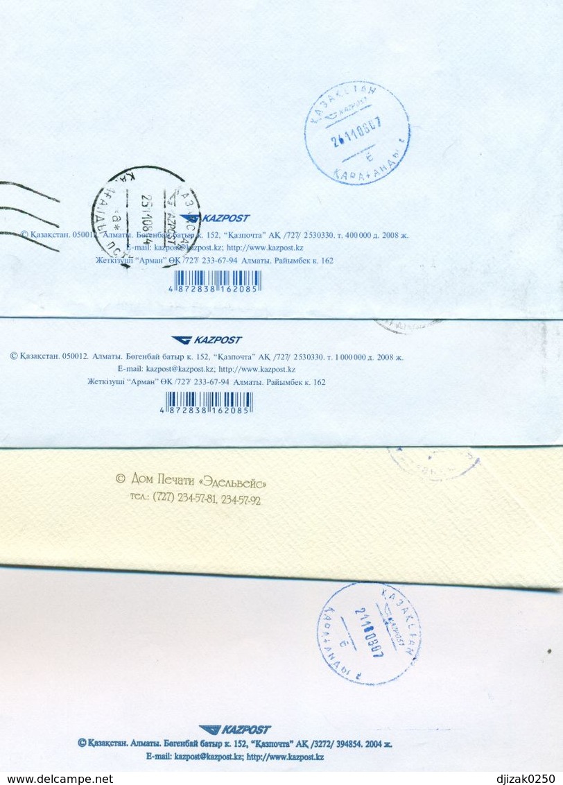 Kazakhstan.Four Envelopes Past The Mail. Tree Envelopes Registered. - Kazakhstan