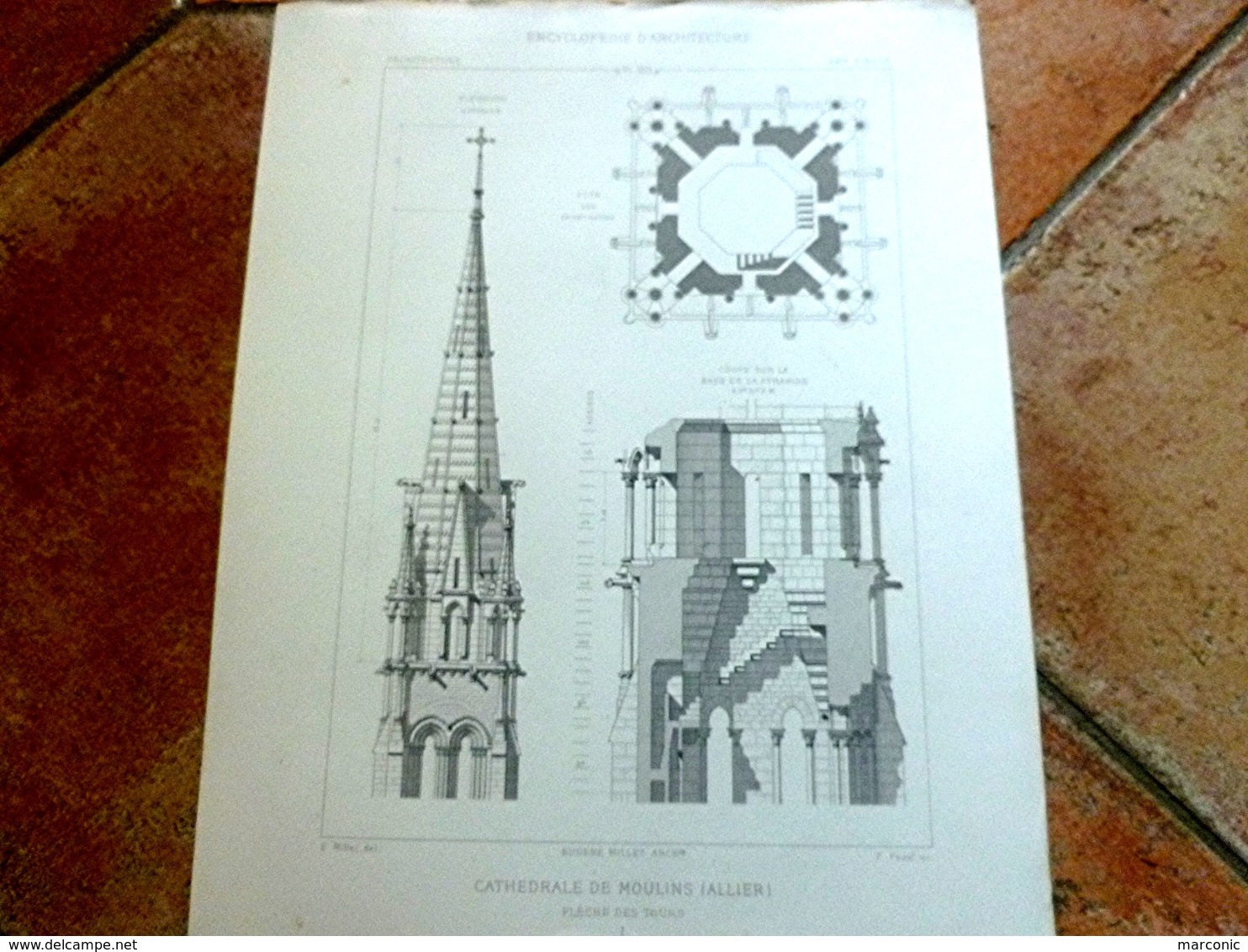 PLANS - CATHEDRALE De MOULINS, Allier - LOT De 3 Plans, Encyclopédie D'Architecture XIXe Siècle, Archit. MILLET - Architecture