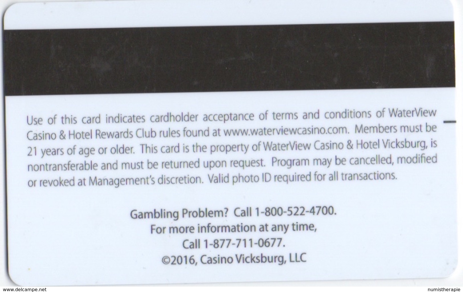 Carte De Membre : Waterview Casino & Hotel : Vicksburg MS USA - Casino Cards