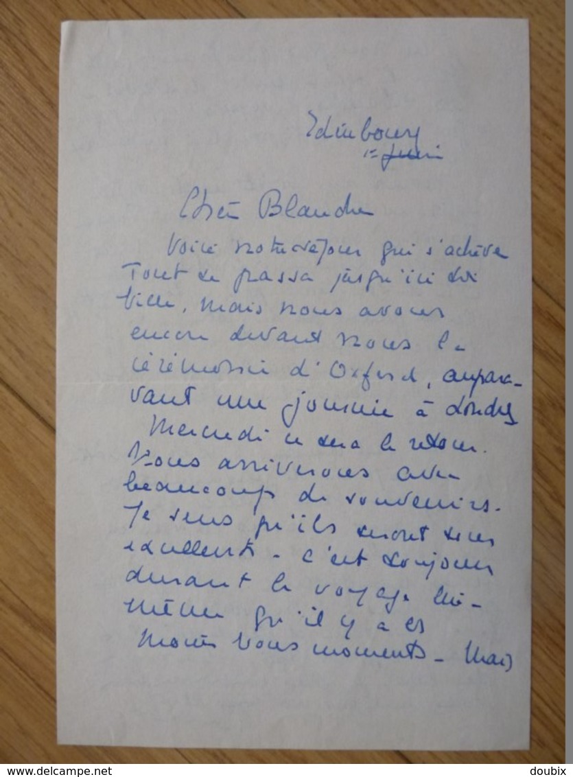 Jeanne MAURIAC (1894-1983) Epouse FRANCOIS MAURIAC. Autographe à DUHAMEL - Autres & Non Classés