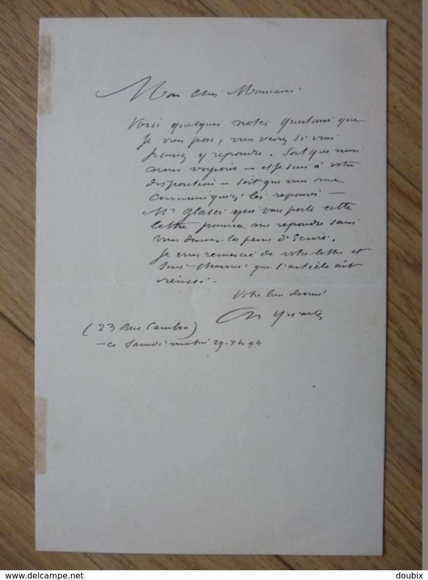 Charles YRIARTE (1832-1898) Dessinateur. Journaliste [ Garibaldi ] AUTOGRAPHE - Autres & Non Classés