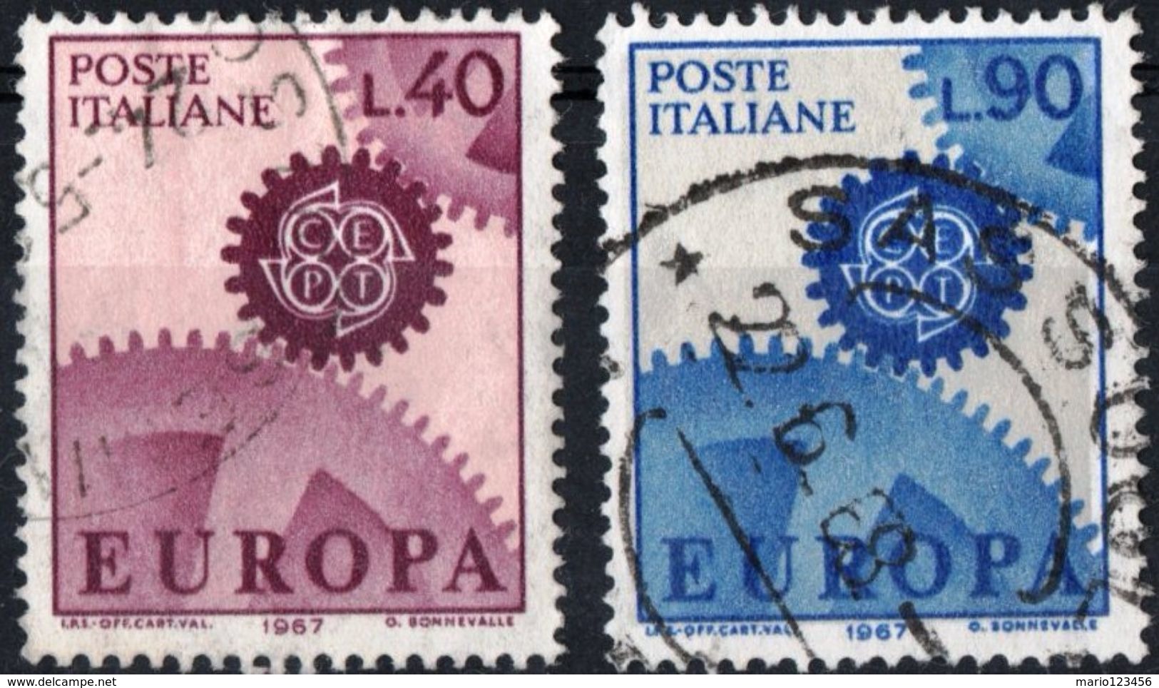 ITALIA, ITALY, REPUBBLICA, COMMEMORATIVO, EUROPA UNITA, CEPT, 1967, FRANCOBOLLO USATO,  Sass. 1038-1039   Scott 951-952 - 1961-70: Usati