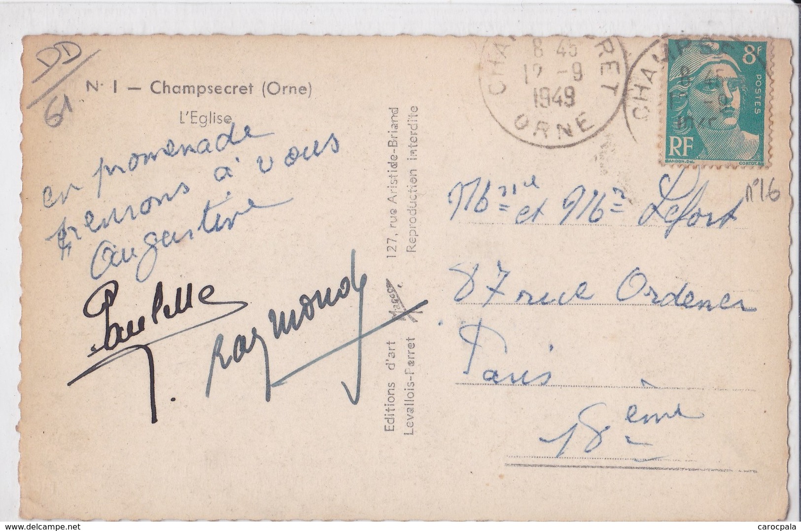 Carte 1949 CHAMPSECRET / L'EGLISE ET PLACE - Sonstige & Ohne Zuordnung