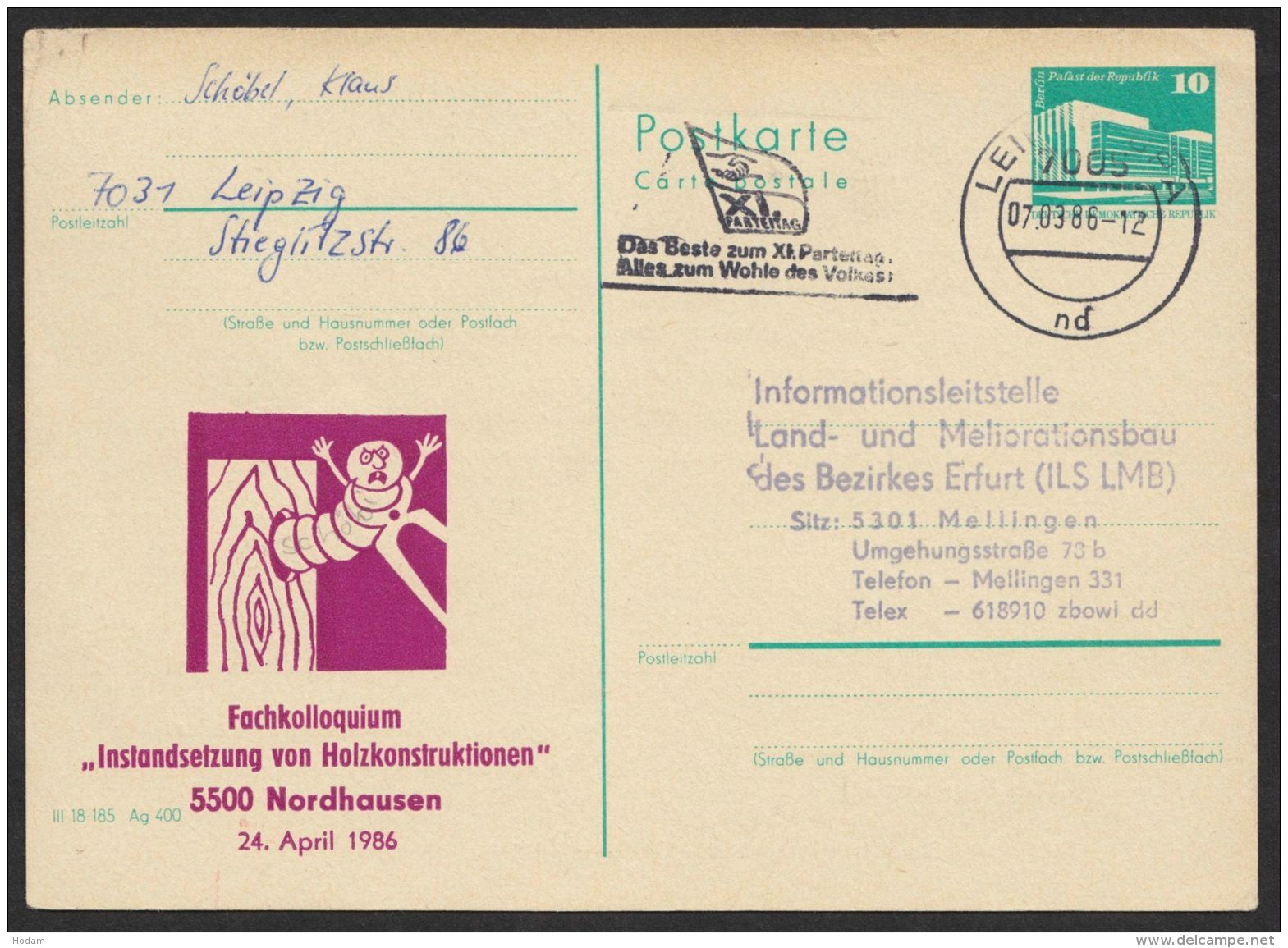 P 84 C 139 "Holzkonstruktionen Nordhausen", 1986, Bedarf - Postkarten - Gebraucht