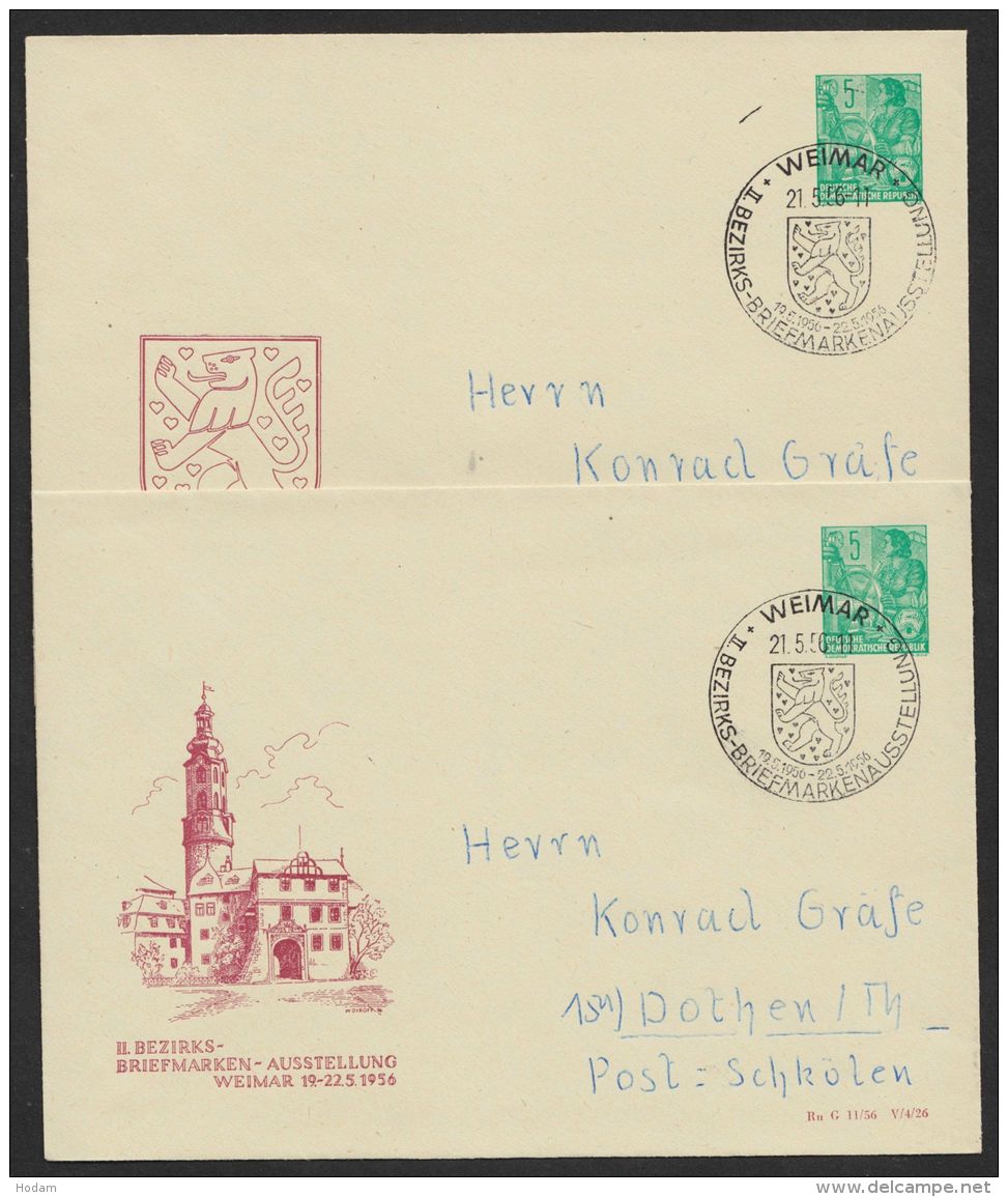 PU 10 D 2/02 A + /02 B, "Weimar", 1956, 2 Versch. Umschläge, Ja Pass. Sst. - Umschläge - Gebraucht