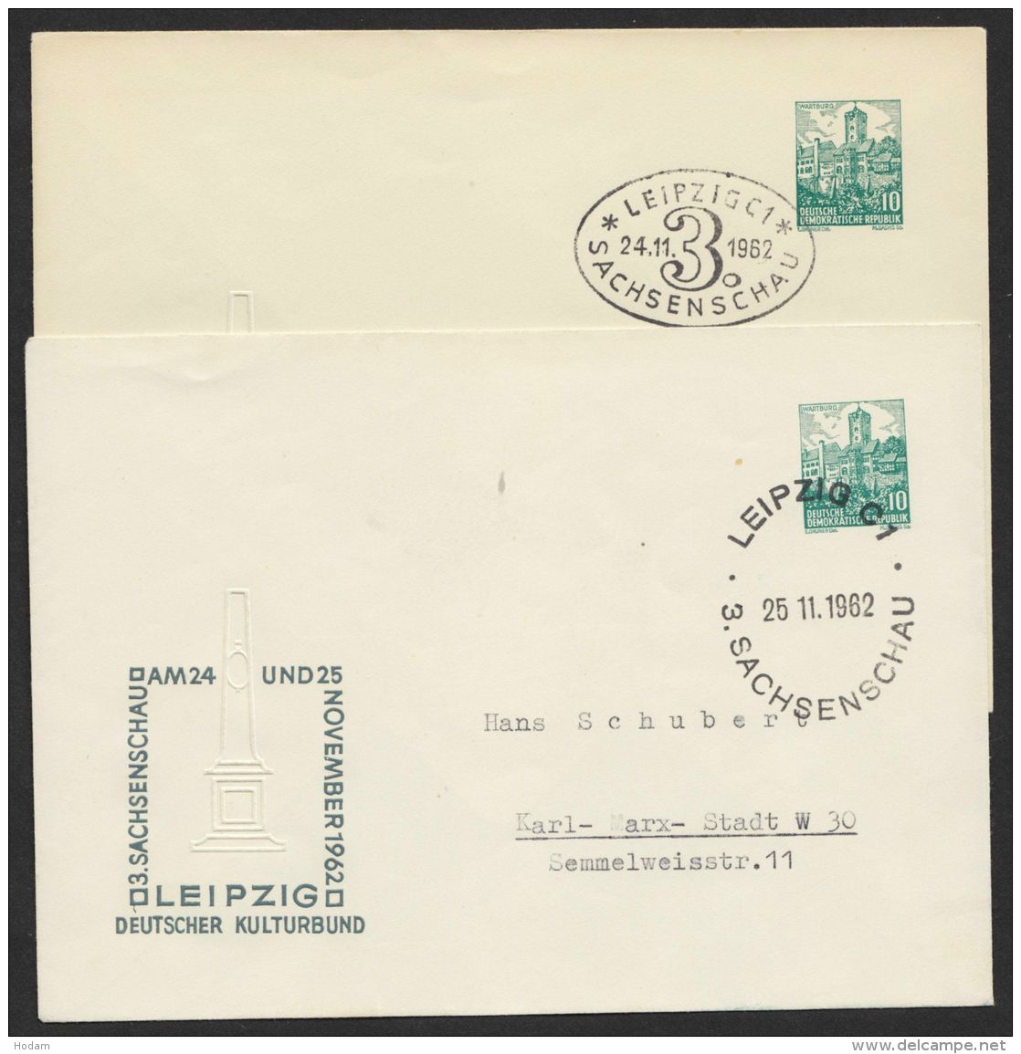 PU 13 D 2/02 B "Sachsenschau", 1962, 2 Umschläge Mit Versch. Sst. - Briefomslagen - Gebruikt
