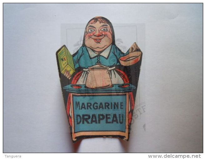 Reclame Publicité Margarine "Le Drapeau" Merxem (Anvers) Plooikaartje Man-&gt;vrouw Fornuis Form Gesloten 5 X 11 Cm - Reclame