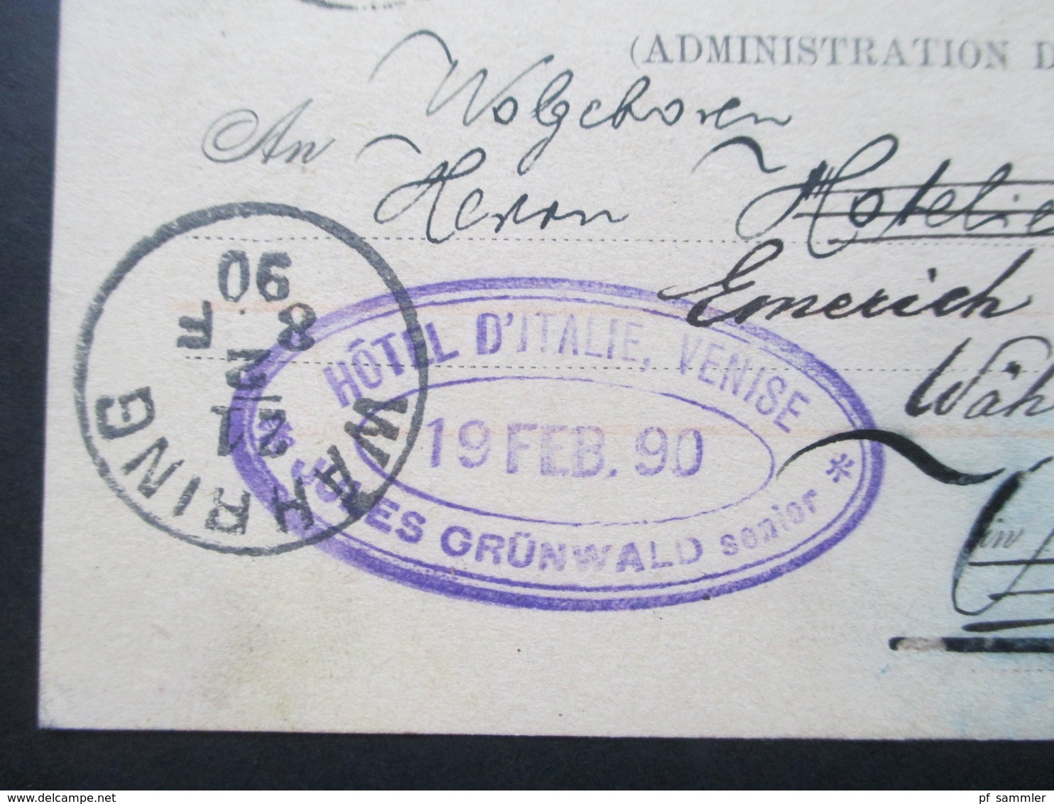 Österreich 1890 GA P 51 Weltvereinspostkarte Nach Venedig. Hotel D`Italie VeniswJules Grünwald Senior. - Briefe U. Dokumente