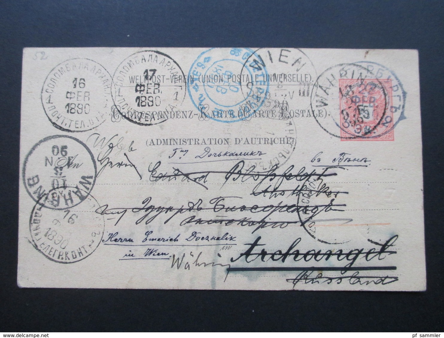 Österreich 1890 GA P 51 Weltvereinspostkarte Nach Russland. Zurück / Retour. 10 Stempel + Handschriftl. Vemerk! - Briefe U. Dokumente