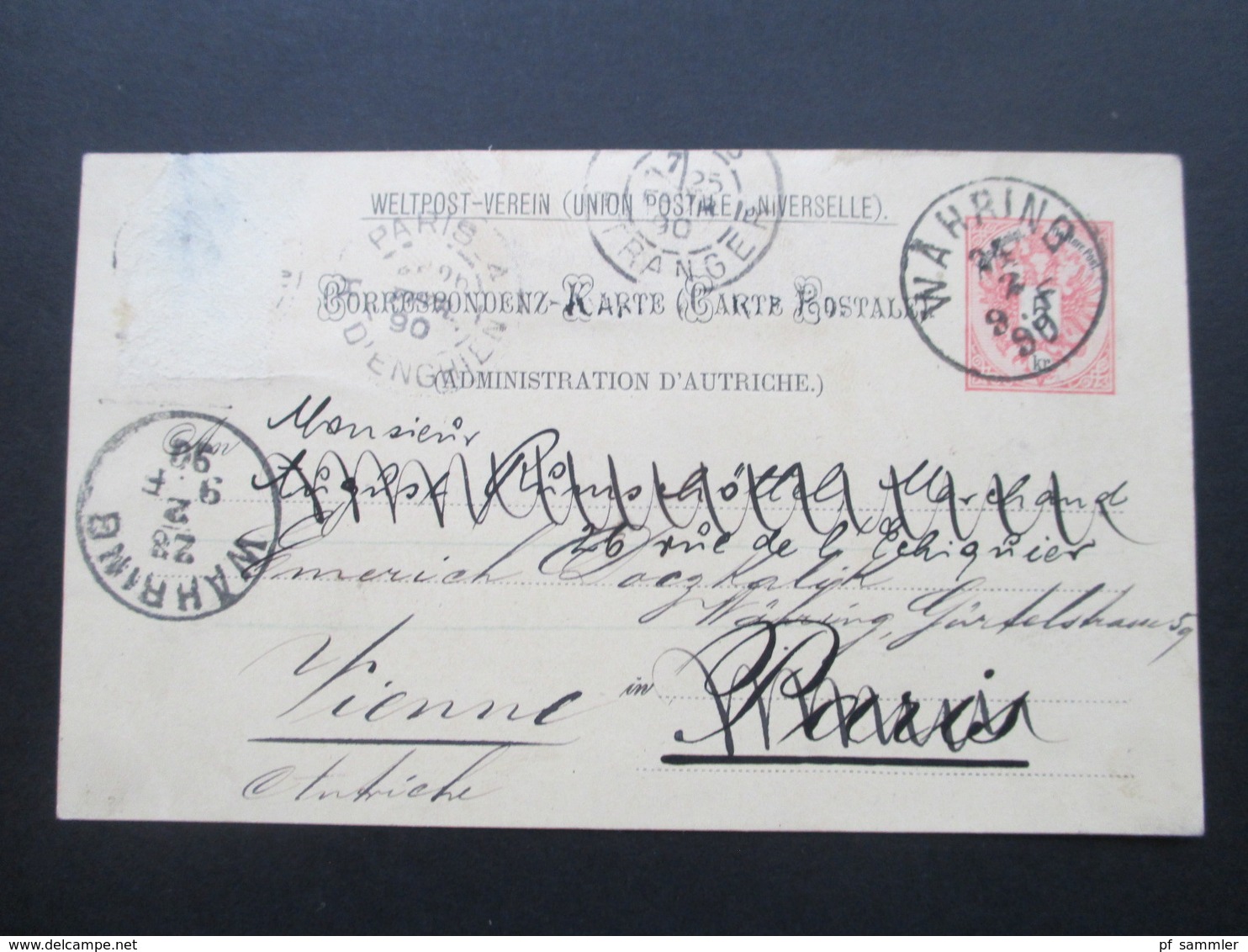 Österreich 1890 GA P 51 Weltvereinspostkarte Nach Paris. Zurück / Retour. 4 Stempel. - Briefe U. Dokumente