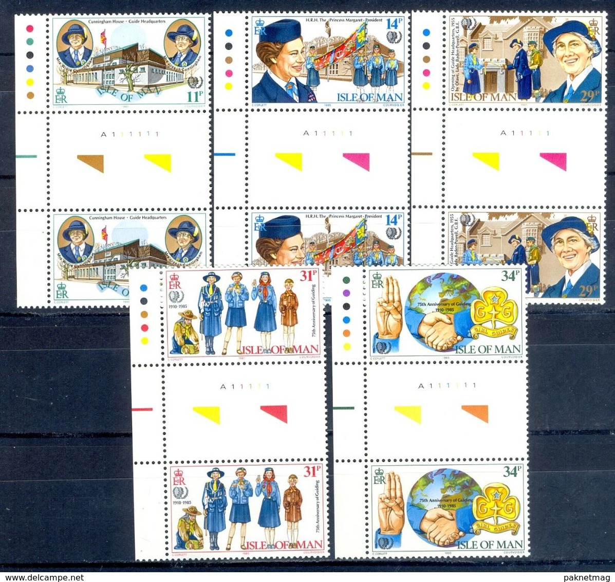 A115- Isle Of Mam 1985 Mint Never Hinged Girl  Scouts With Gutter Pare. Scouting. - Unused Stamps