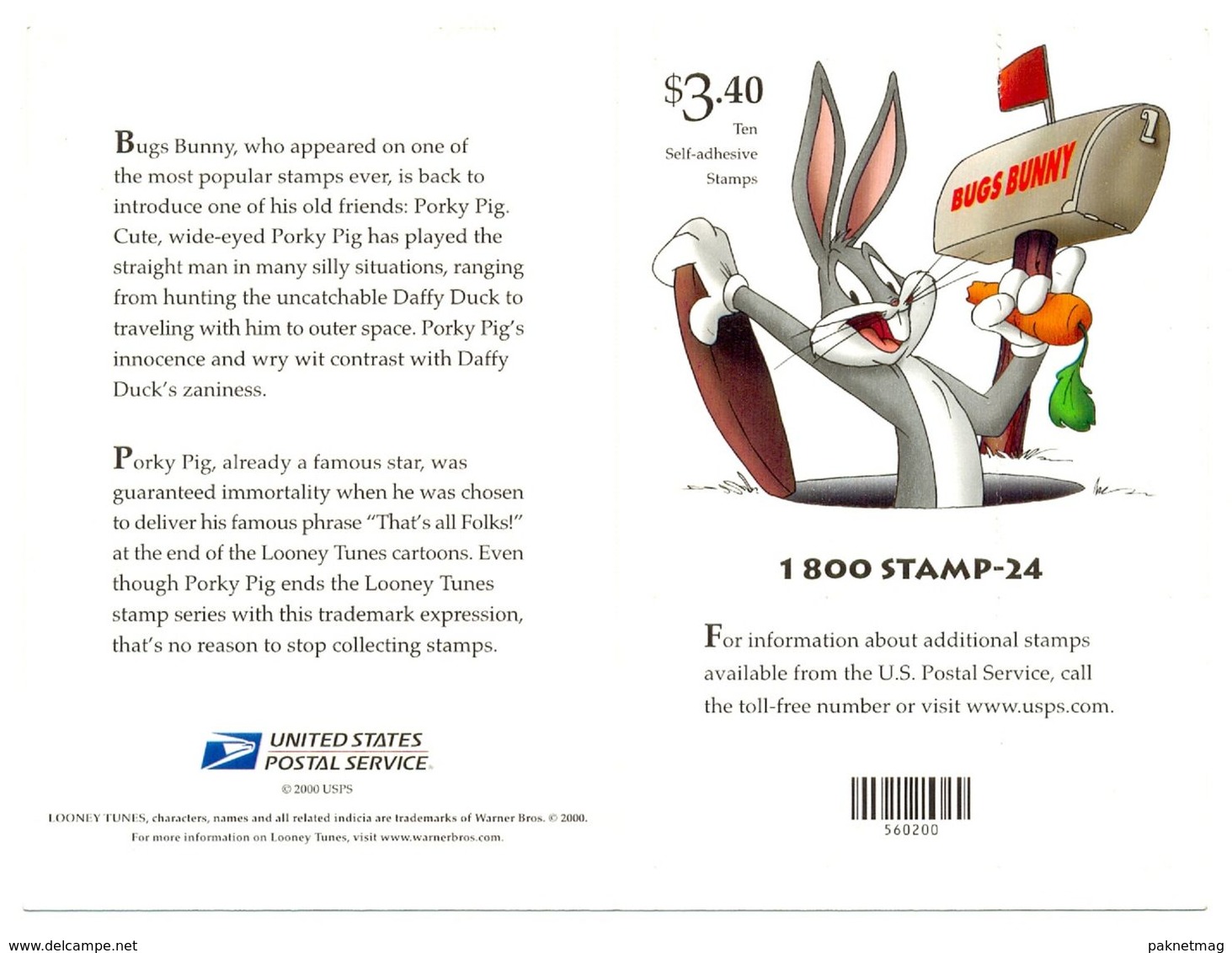 A116- USA 2001 Self Adhesive Stamps. Post Box, Cartoon, Bugs Bunny, Fairy Tales. - Disney