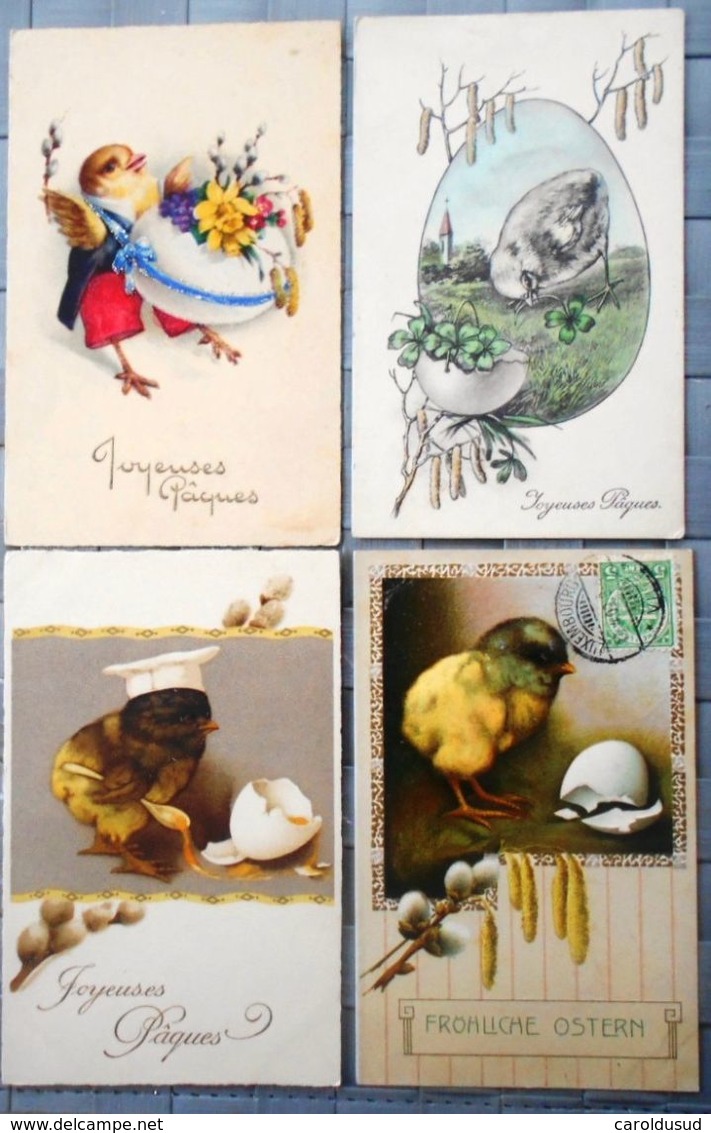 Lot 4x CPA Litho Chromo Illustrateur Marechaux Coloprint Petersen ? Poussin Oeuf Et Chaton Branche Noisetier - Collezioni E Lotti