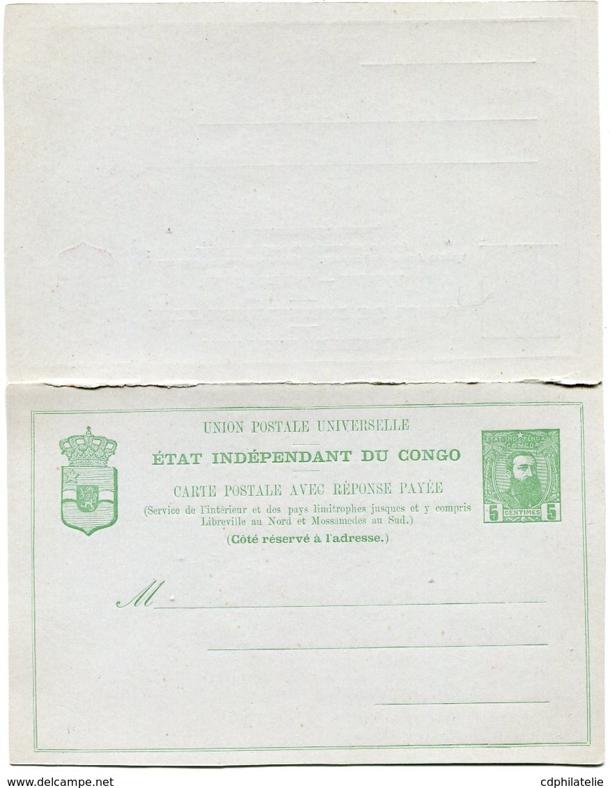 CONGO BELGE ENTIER POSTAL NEUF AVEC REPONSE PAYEE  (LEOPOLD II) - Stamped Stationery