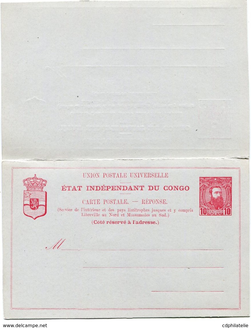 CONGO BELGE ENTIER POSTAL NEUF AVEC REPONSE PAYEE  (LEOPOLD II) - Ganzsachen