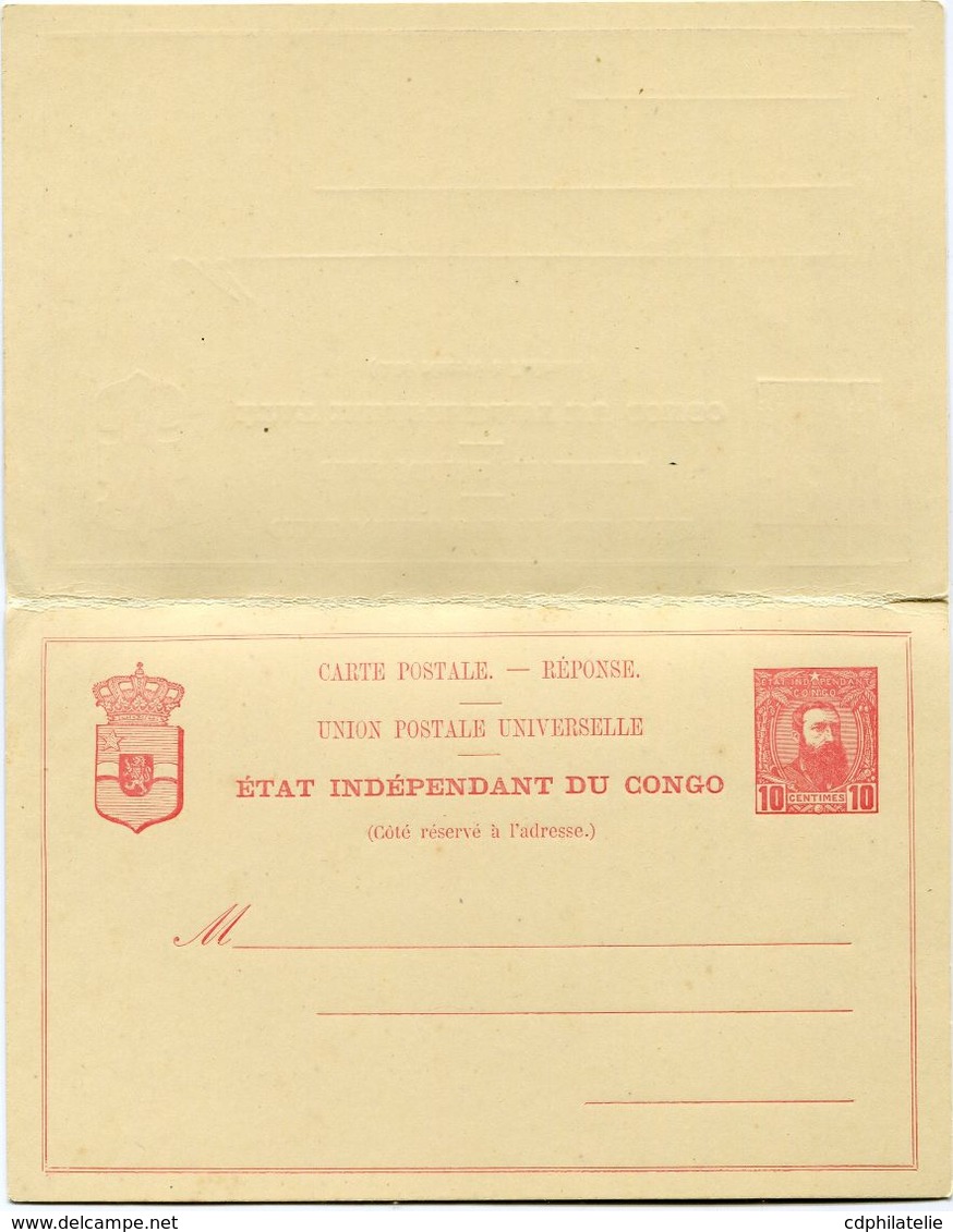 CONGO BELGE ENTIER POSTAL NEUF AVEC REPONSE PAYEE  (LEOPOLD II) - Interi Postali