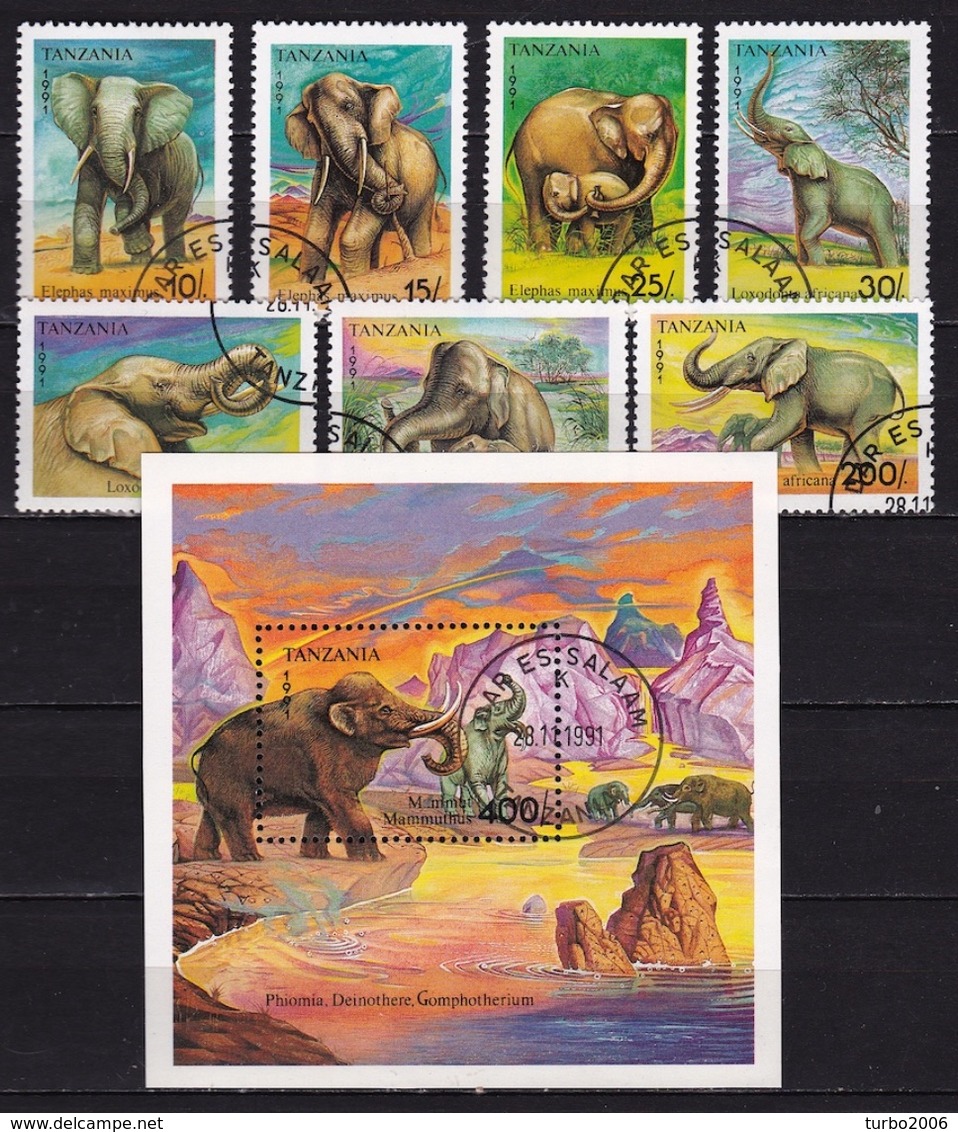 Tanzania 1991 Elephants Complete Set SG 1074 / 1080 + Block - Elephants