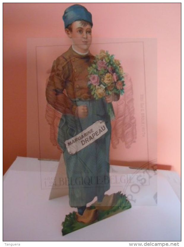 Reclame Publicité Margarine "Le Drapeau" De Vlag Merxem (Anvers) Jongen Met Bloemen Garçon Fleurs 9 X 20,5 Cm - Publicités