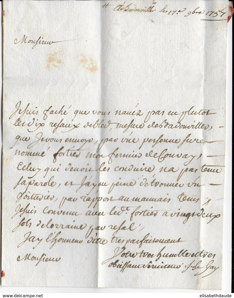 1757 - MEURTHE ET MOSELLE - LETTRE Par EXPRES (RARE) De BADONVILLER => ST DIE (VOSGES) - 1701-1800: Précurseurs XVIII