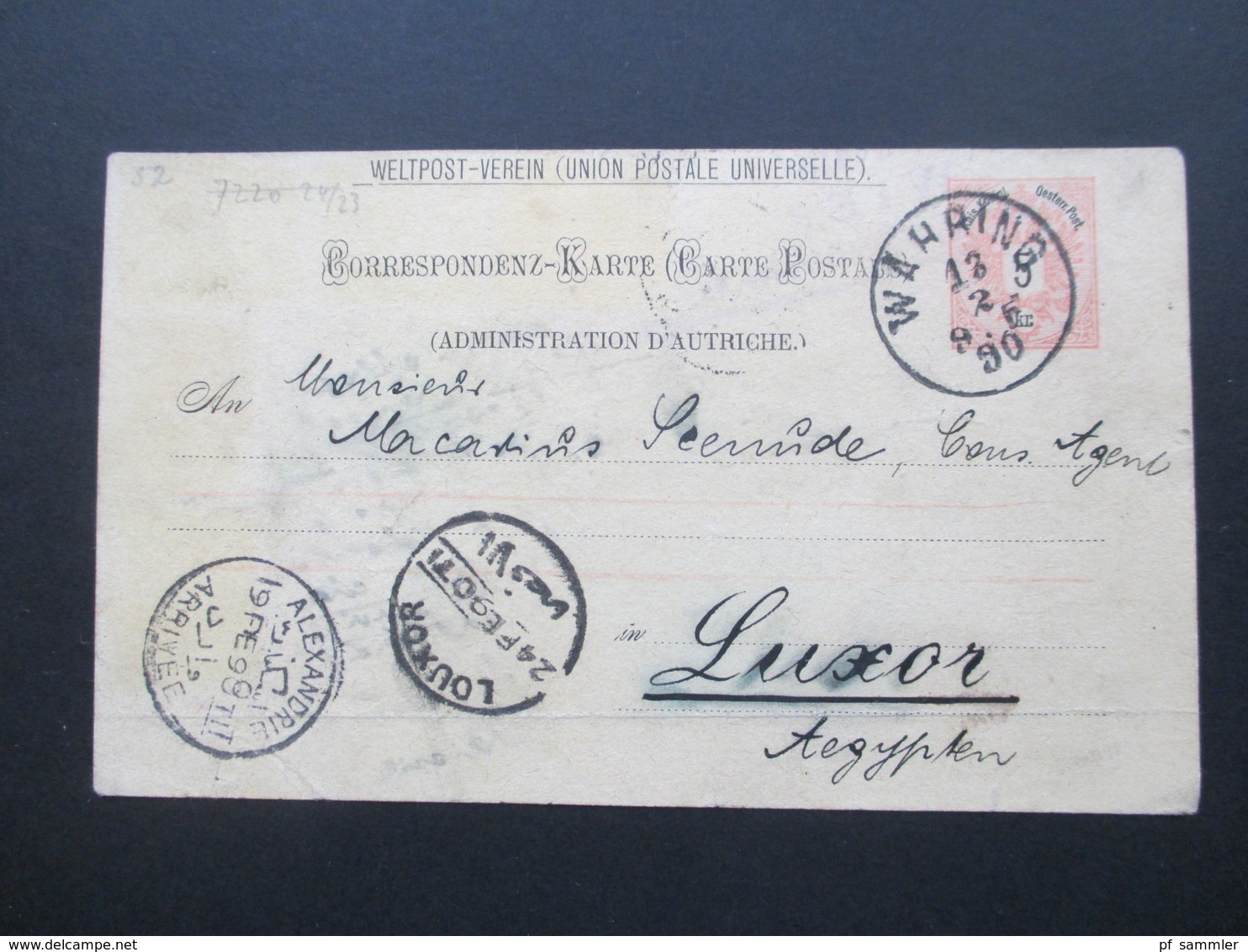 Österreich 1890 GA P 51 Weltvereinspostkarte Nach Luxor Ägypten. Stempel Alexandrie Arrivee - Cartas & Documentos