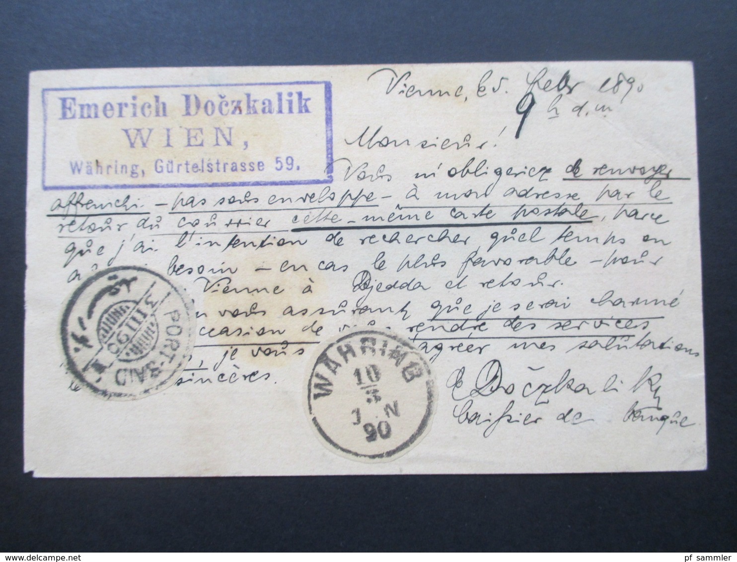 Österreich 1890 GA P 51 Weltvereinspostkarte Nach Dschidda / Gedda Arabien An Vize Konsul Napoleon Galimberti - Briefe U. Dokumente