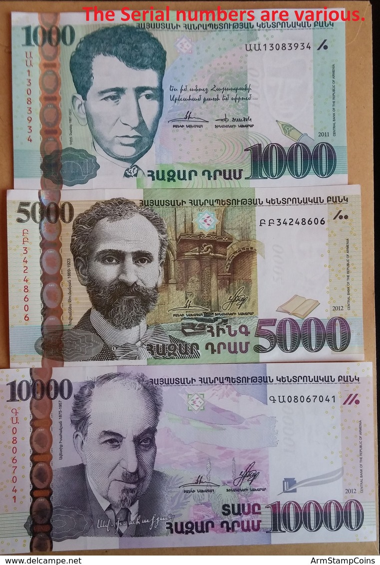 Armenia 2011-2012 1000, 5000, 10000 Dram Banknotes UNC Uncirculated - Armenia