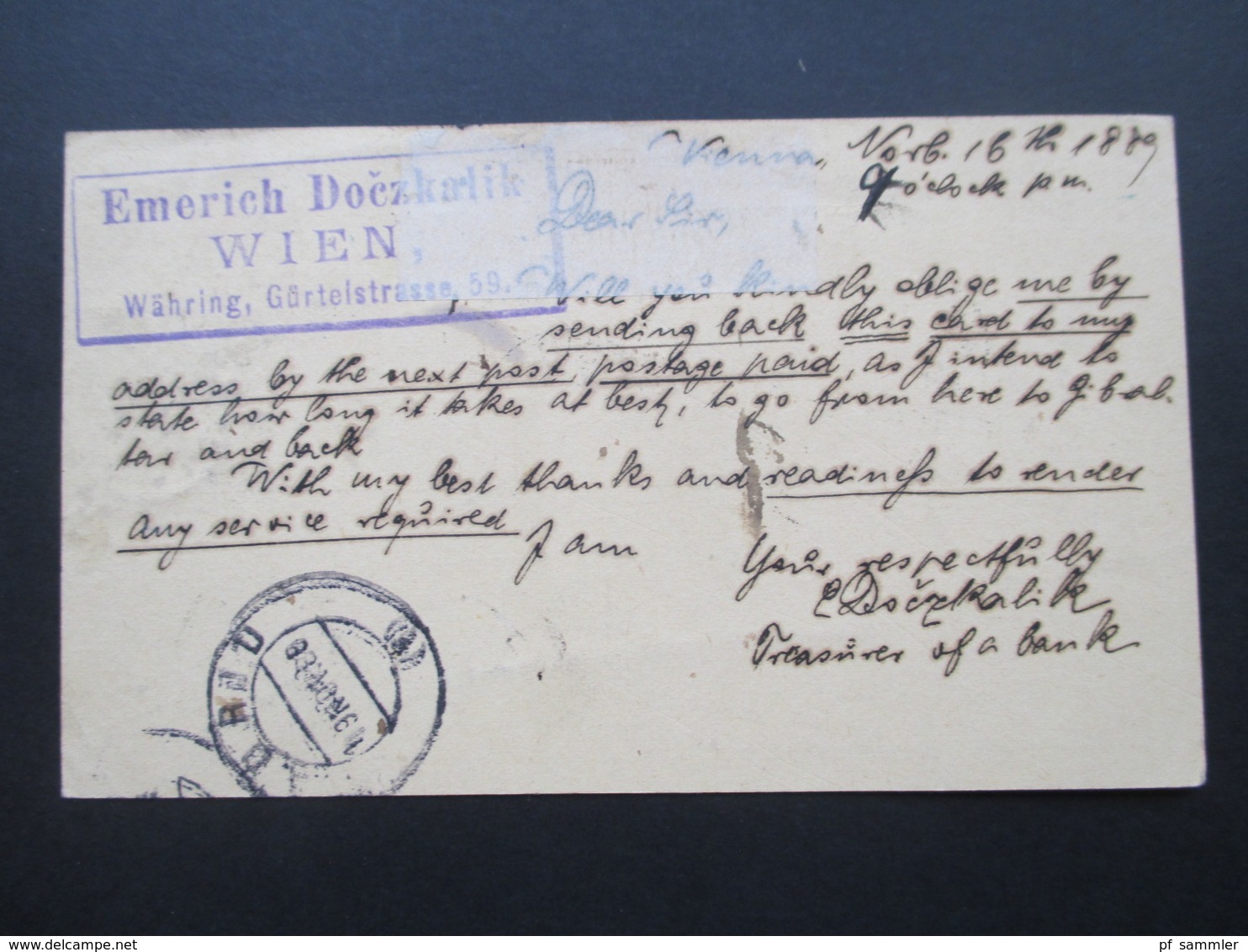 Österreich 1889 GA P 51 Weltvereinspostkarte Nach Gibraltar Mit 6 Stempel. Retour / Zurück.  Konsul Ferdin Schott - Briefe U. Dokumente