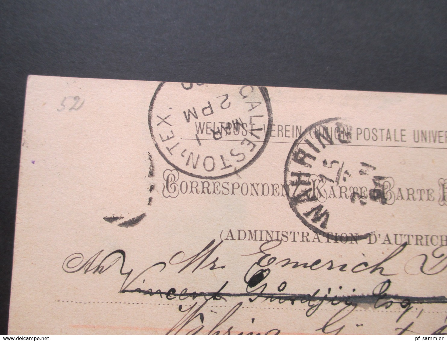 Österreich 1890 GA P 51 Weltvereinspostkarte Nach Galveston Texas USA. Zurück / Return. 4 Stempel - Briefe U. Dokumente