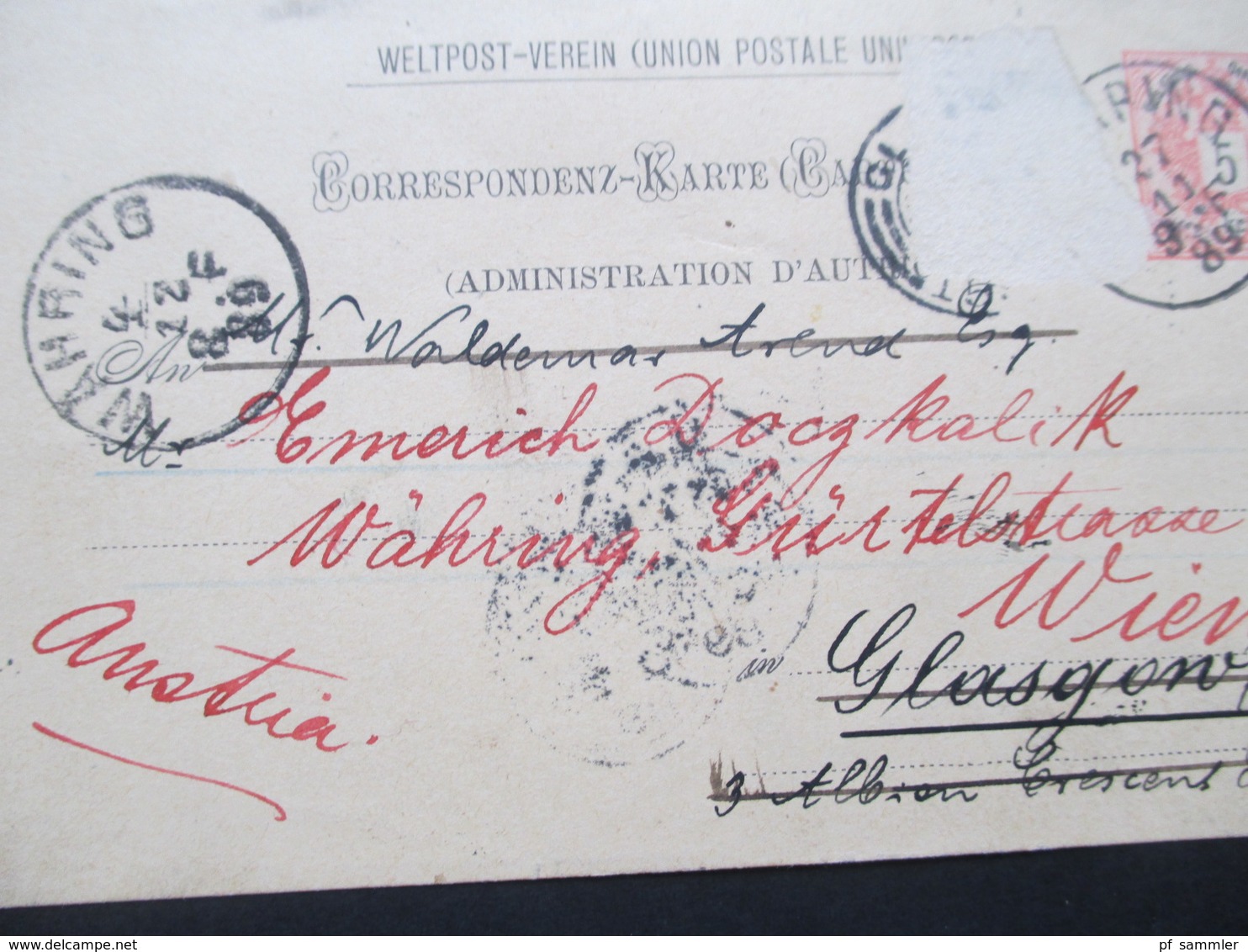 Österreich 1889 GA P 51 Weltvereinspostkarte Nach Glasgow Schottland. Return To Sender! - Briefe U. Dokumente