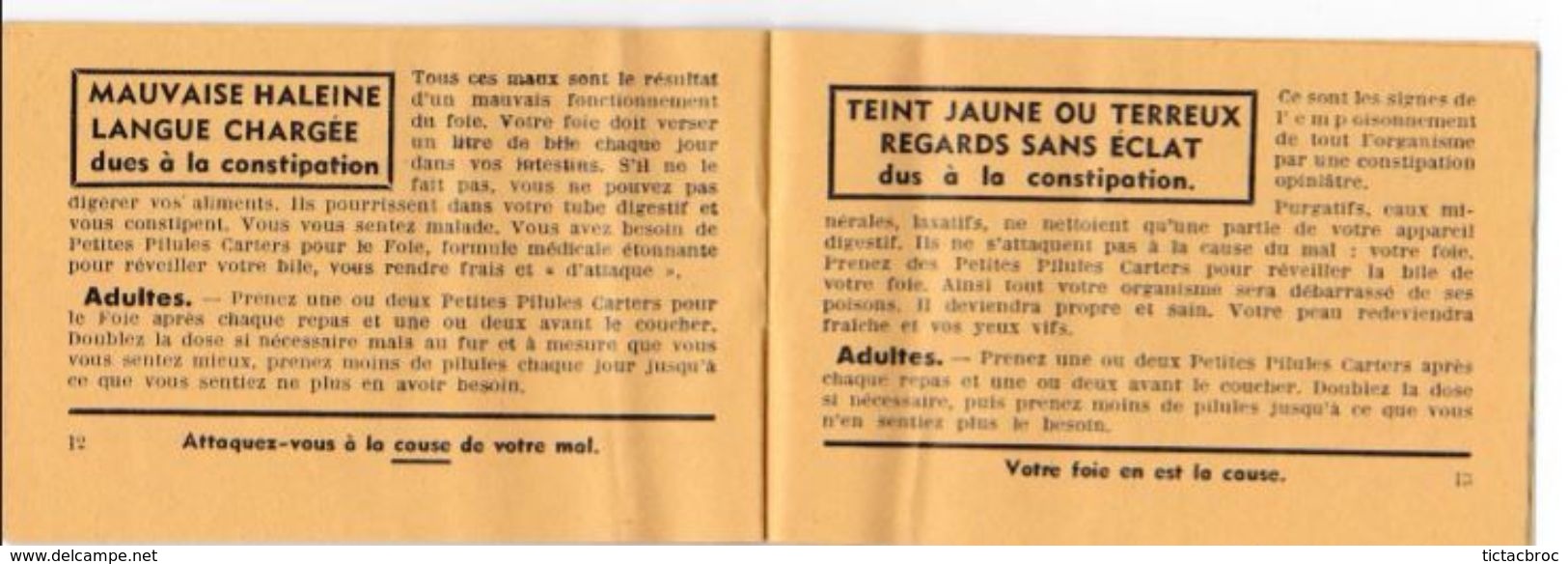 Ancienne Notice De Médicaments, Publicité Pour Les Pilules Carters, Pour Le Foie, Conseil De Bonne Santé, Années 50 - Drogerie & Parfümerie