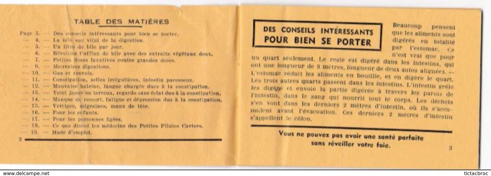 Ancienne Notice De Médicaments, Publicité Pour Les Pilules Carters, Pour Le Foie, Conseil De Bonne Santé, Années 50 - Drogisterij & Parfum