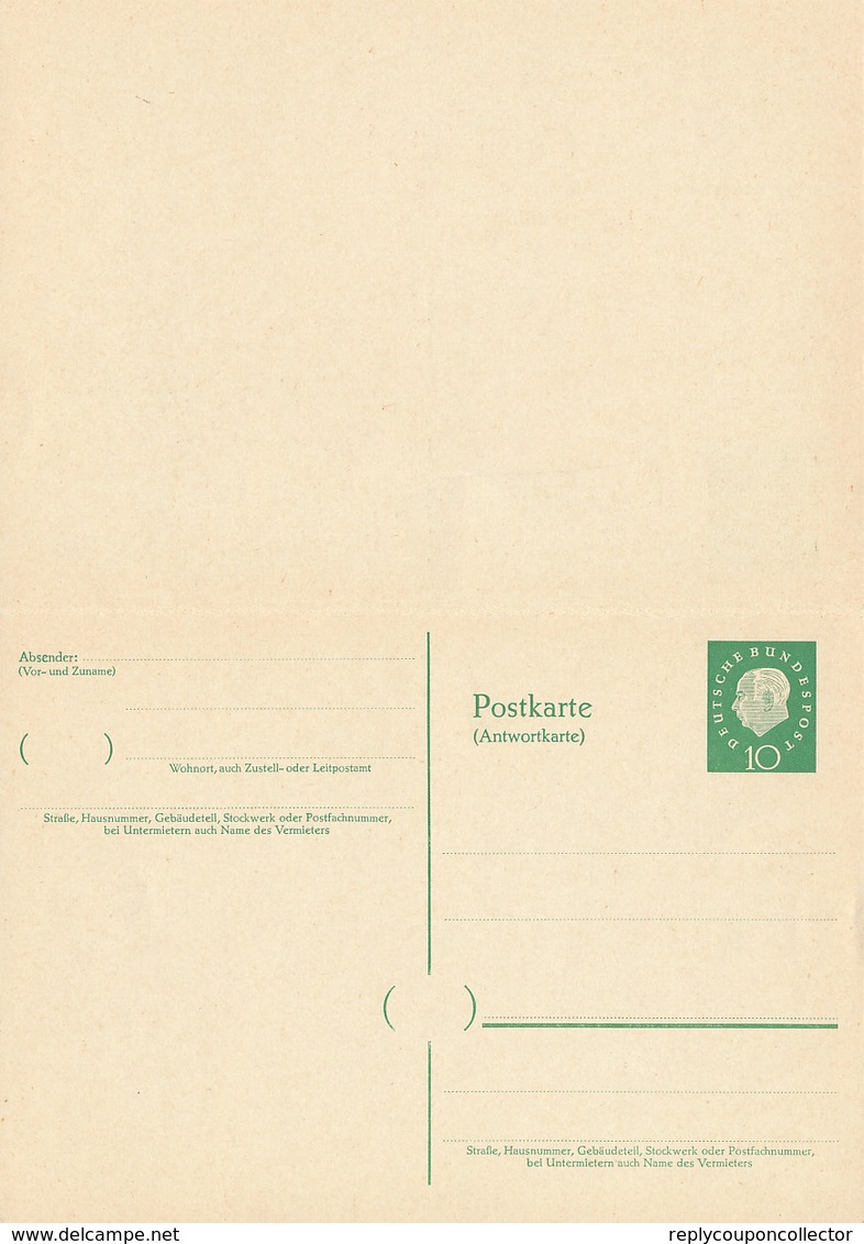 BRD  - 1959 , HEUSS  Postkarte Mit Rückantwort , Reply Post Card - Postcards - Mint
