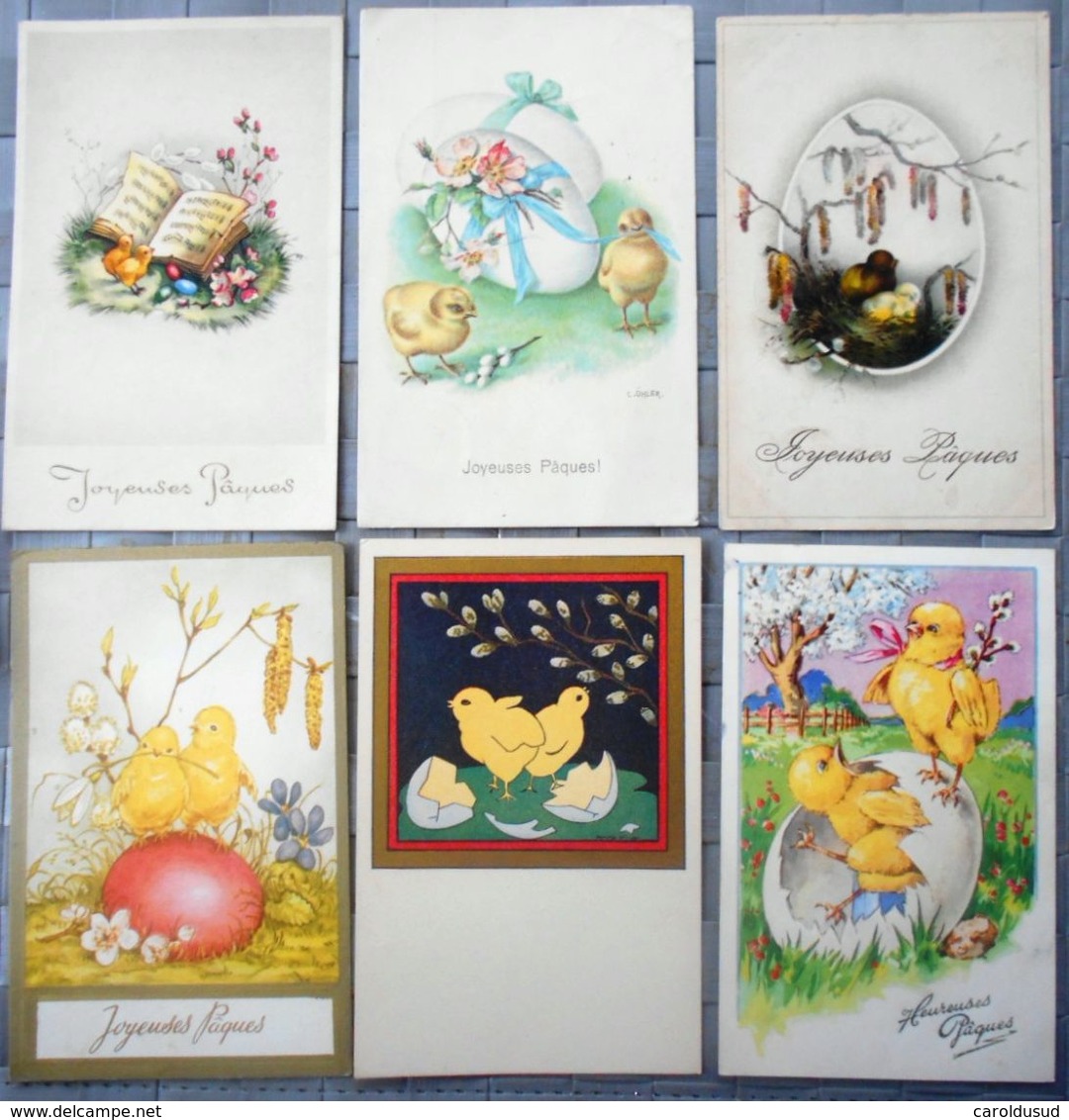 CPA Lot 9x Litho Illustrateur Coloprint Petersen Klein BALLIN OHLER FETE PAQUES Poussin Oeuf Chat HUMANISE Noisetier - Collezioni E Lotti