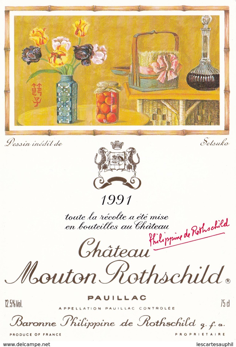 Illustration Dessin Inedit De Setsuko Mouton Rothschild 1991 Pauillac - Autres & Non Classés