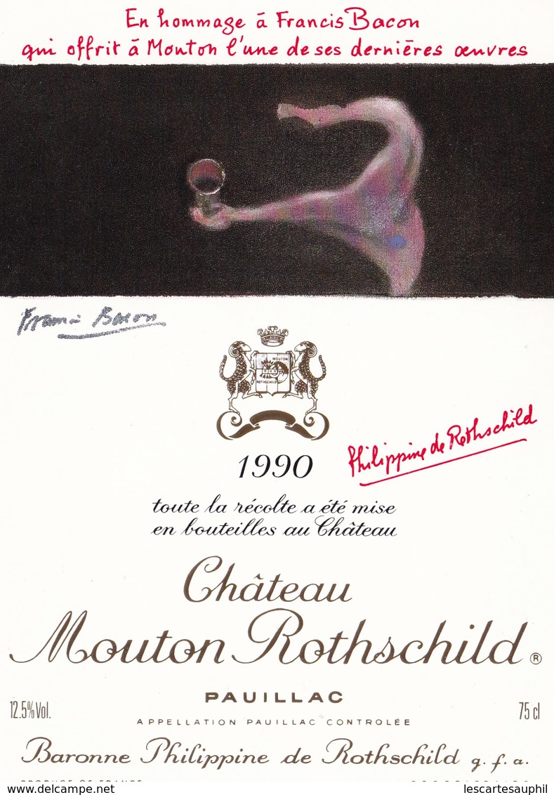 Illustration Dessin Francis Bacon Mouton Rothschild 1990 Pauillac - Autres & Non Classés