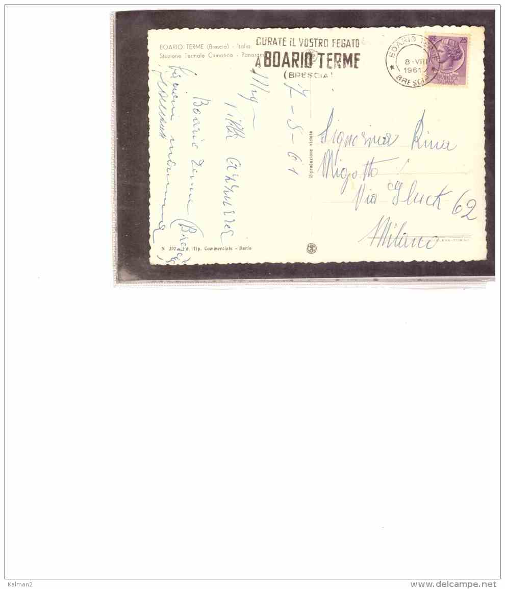 TEM9671  -   BOARIO TERME  8.8.1961  /  Annullo Con Targhetta "  CURATE IL VOSTRO FEGARO A BOARIO TERME  " - Bäderwesen