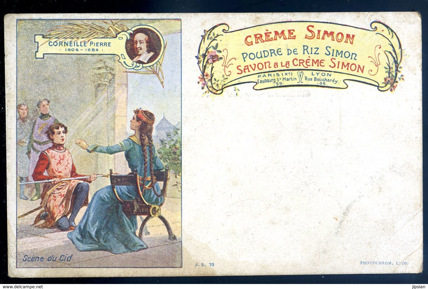 Cpa Pub Publicité Crème Simon , Poudre De Riz Simon Savon -- Pierre Corneille Scène Du Cid   SEP17-98 - Publicité