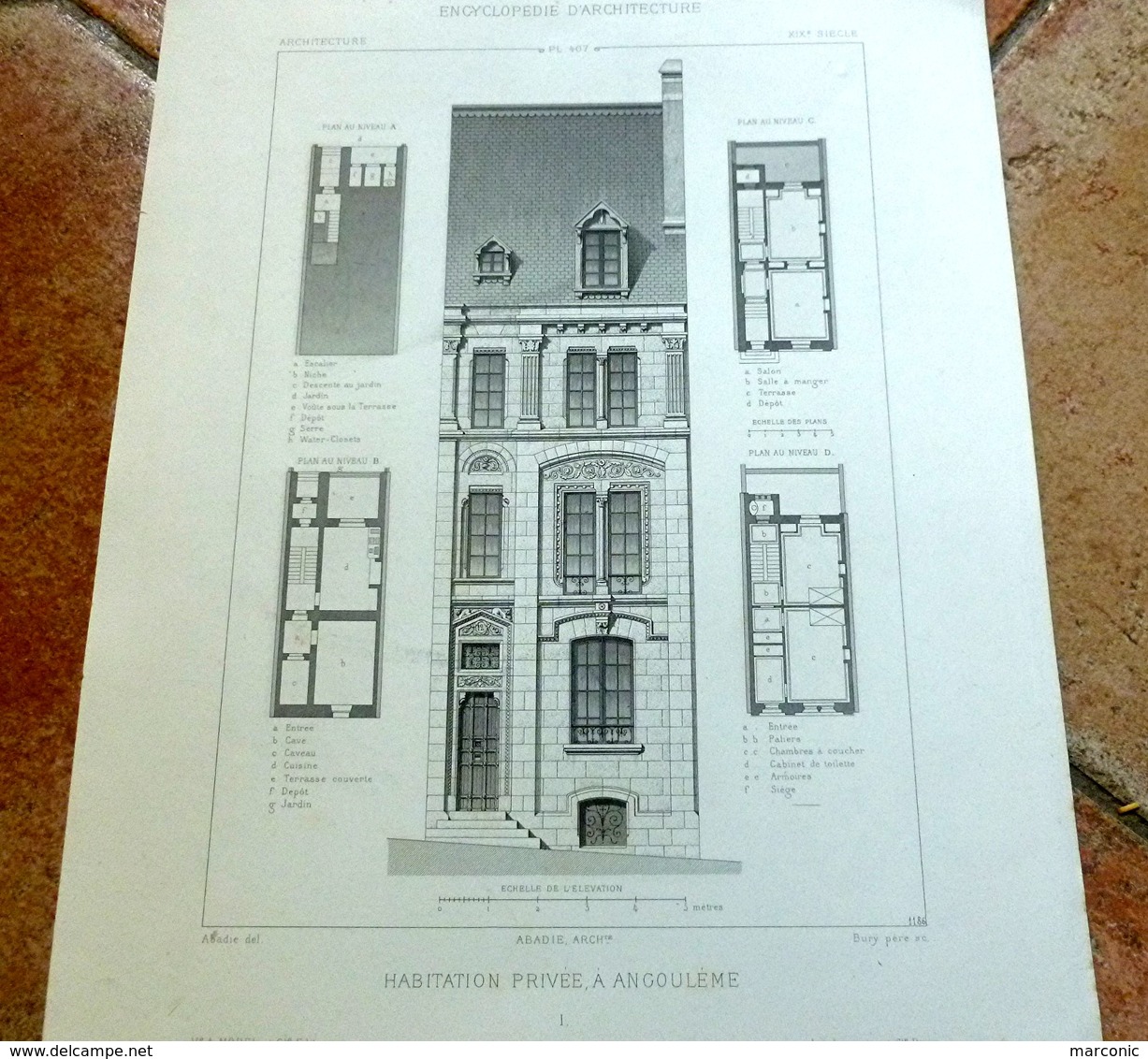 PLANS - HABITATION PRIVEE à ANGOULEME - LOT De 2 Plans, Encyclopédie D'Architecture XIXe Siècle, Archit. ABADIE - Architecture