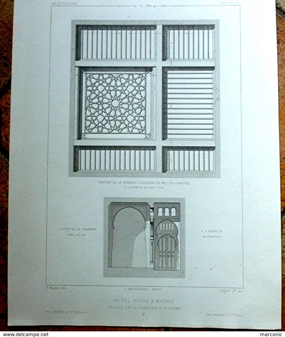 PLANS - HOTEL XIFRE à MARRID - LOT De 2 Plans, Encyclopédie D'Architecture XIXe Siècle, BOESWILLWALD Archit. - Architecture