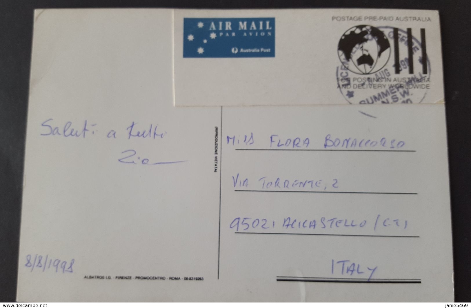 Australia 1998 Postcard Prepaid Sent To Italy - Postal Stationery