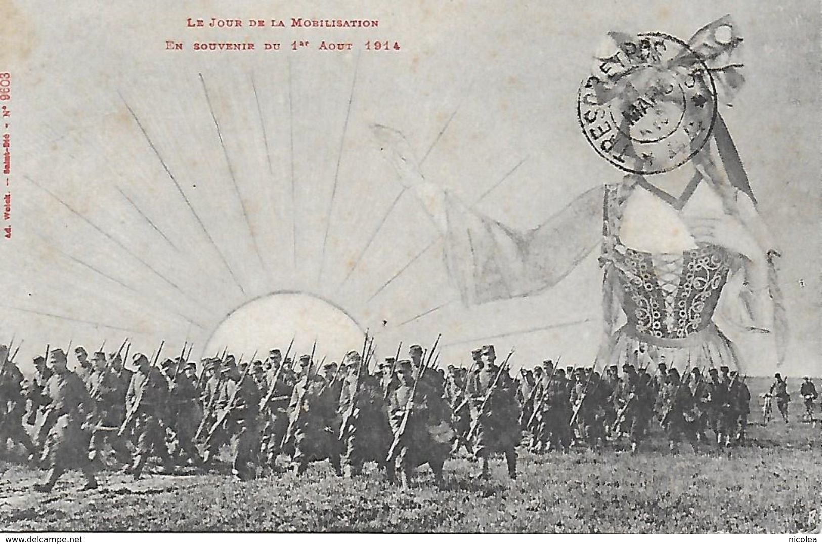 WW1 1914-18 LE JOUR DE LA MOBILISATION EN SOUVENIR DU 1er AOUT 1914 ALSACE ALSACIENNE SALUANT LES TROUPES EDIT WEICK - Patriotiques