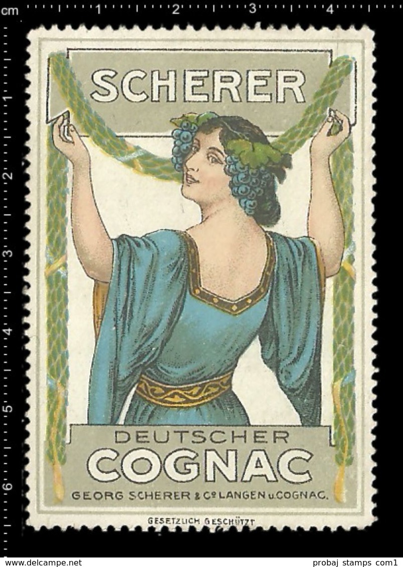 German Poster Stamp, Reklamemarke, Cinderella, Scherer Deutscher Cognac, Scherer German Cognac, Women, Frau. - Autres & Non Classés