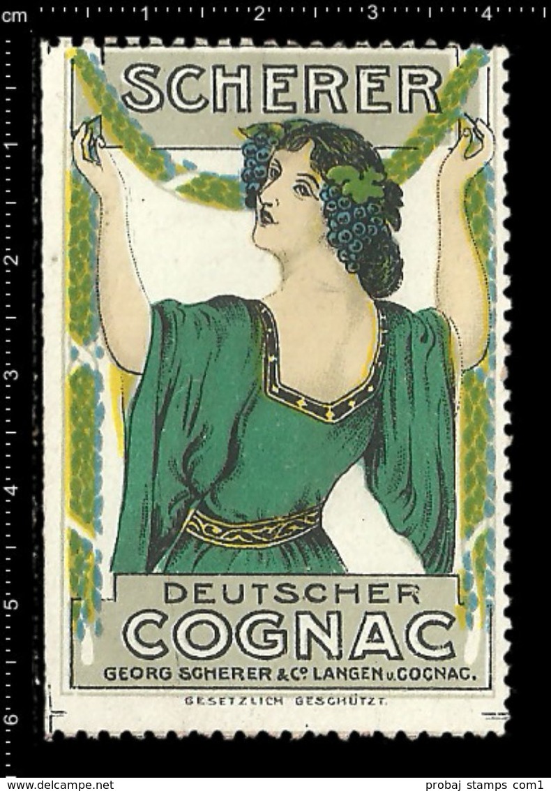 German Poster Stamp, Reklamemarke, Cinderella, Scherer Deutscher Cognac, Scherer German Cognac, Women, Frau. - Autres & Non Classés