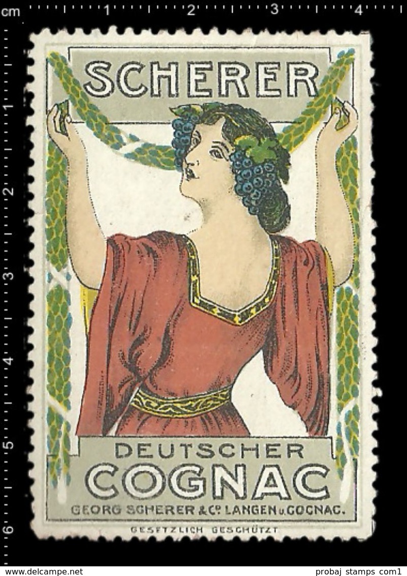 German Poster Stamp, Reklamemarke, Cinderella, Scherer Deutscher Cognac, Scherer German Cognac, Women, Frau. - Autres & Non Classés